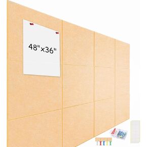 Large Cork Board Alternative 48"x36" -Cork Bulletin Board Set of 12 Pack Felt Wall Tiles with Safe Removable Adhesive Tabs, Large Bulletin Board Notice Pin Board for Office, School & Home (Camel)