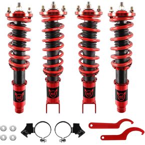 EVIL ENERGY Coilovers Suspension Kit, Coilovers Compatible for Honda Civic 1988-2000, Honda CRX 1988-1991, Delsol 1993-1997, Acura Integra 1994-2001, Height Adjustable Coilovers Lowering Kit, Red