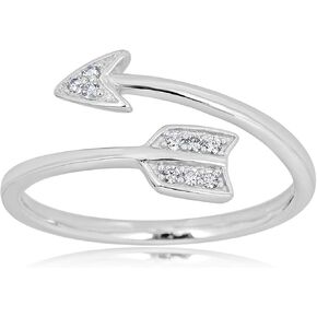 AVORA 925 Sterling Silver Adjustable Arrow Bypass Toe Ring with Simulated Diamond CZ