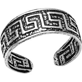AeraVida Beach Greek Key Maze Pattern .925 Sterling Silver Adjustable Open Toe or Pinky Ring