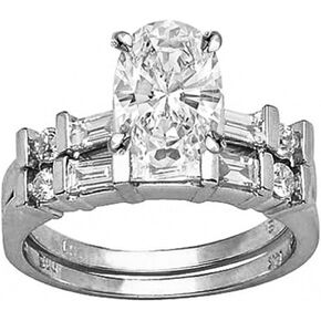 14K White Gold 3.75 Carat LAB GROWN DIAMOND Channel Set Baguette And Round Oval Cut Diamond Engagement Ring Bridal Wedding Set (G-H Color VS1-VS2 Clarity 3 Ct Center)