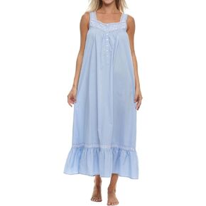 Alexander Del Rossa 100% Cotton Nightgowns for Women, Embroidered Sleeveless Long Womens Cotton Nightgown Gown