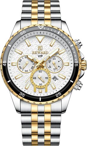 REWARD Men's Wrist Watches Fashion Business Dress Stainless Steel Wristwatch for Men (Chronograph/Waterproof/Luminous/Date) Sport Mens Quartz Watch Black/Silver/Blue/Green in Saudi Arabia