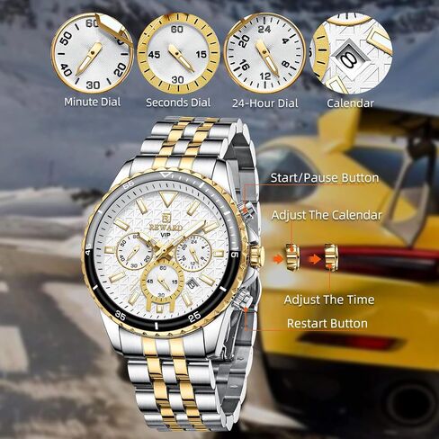 REWARD Men's Wrist Watches Fashion Business Dress Stainless Steel Wristwatch for Men (Chronograph/Waterproof/Luminous/Date) Sport Mens Quartz Watch Black/Silver/Blue/Green in Saudi Arabia