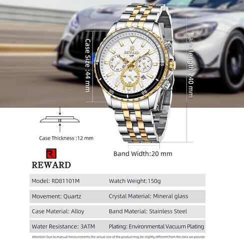 REWARD Men's Wrist Watches Fashion Business Dress Stainless Steel Wristwatch for Men (Chronograph/Waterproof/Luminous/Date) Sport Mens Quartz Watch Black/Silver/Blue/Green in Saudi Arabia
