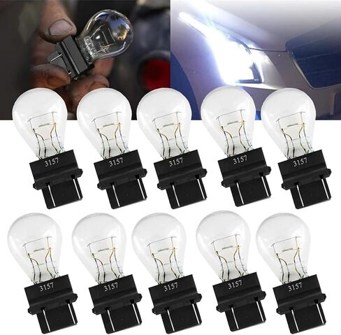 10 عبوات من مصابيح إضاءة ذيل السيارة 3157، استبدال مصابيح فرامل السيارة، تصميم مقاوم للماء فائق السطوع 12 فولت، ضوء عكسي عالمي للسيارات لشاحنة سيارات الدفع الرباعي (الضوء الأبيض) in Kuwait