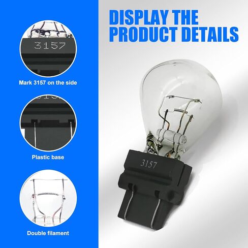 10 عبوات من مصابيح إضاءة ذيل السيارة 3157، استبدال مصابيح فرامل السيارة، تصميم مقاوم للماء فائق السطوع 12 فولت، ضوء عكسي عالمي للسيارات لشاحنة سيارات الدفع الرباعي (الضوء الأبيض) in Kuwait