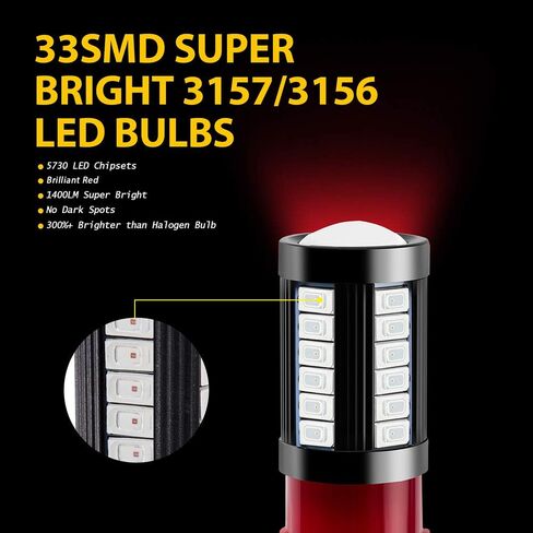 3157 3156 T25 3056 4157 1400 Lumens Super Bright Low Power LED Light Bulbs Replacements for Brake Stop Tail Turn signal Blinker Lights, Brilliant Red (Pack of 2) in Saudi Arabia