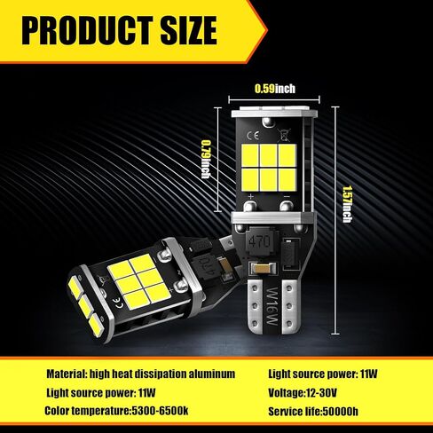 2 PCS Car Illumination Lights, T15 Reverse Light, High Power Decoding 2835 15-SMD Chipsets Bulbs, Super Bright LED Bulb, Extremely Super Bright, Universal Car Bulbs Replacement (White Light) in Saudi Arabia