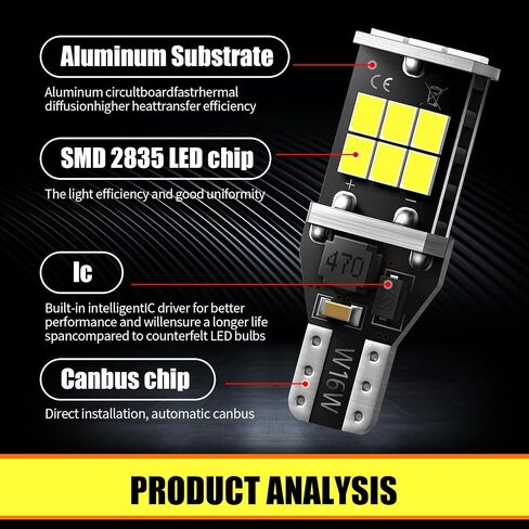 2 PCS Car Illumination Lights, T15 Reverse Light, High Power Decoding 2835 15-SMD Chipsets Bulbs, Super Bright LED Bulb, Extremely Super Bright, Universal Car Bulbs Replacement (White Light) in Saudi Arabia
