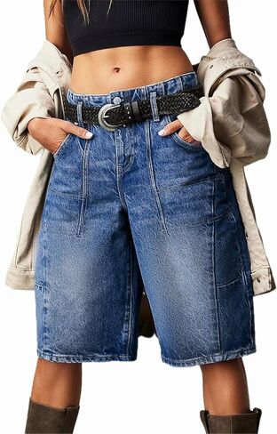 Women's Summer Jean Shorts Casual Barrel Bermuda Shorts Knee Length Loose Fit Baggy Denim Shorts in Kuwait