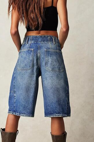Women's Summer Jean Shorts Casual Barrel Bermuda Shorts Knee Length Loose Fit Baggy Denim Shorts in Kuwait