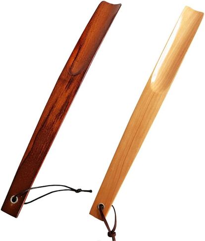 2 Pcs 15 Inches Long Handle Wooden Shoehorns Handhold Boot Shoe Horns Wood Shoe Spoons Lifters Shoe Helper Sticks with Hanging Loops in Saudi Arabia