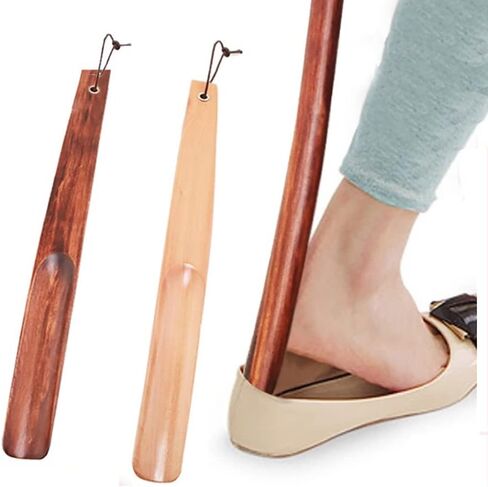 2 Pcs 15 Inches Long Handle Wooden Shoehorns Handhold Boot Shoe Horns Wood Shoe Spoons Lifters Shoe Helper Sticks with Hanging Loops in Saudi Arabia