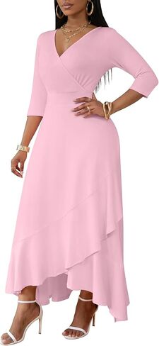 FANDEE Women's Formal Cocktail Dresses Wrap V Neck Church Party Dress for Wedding Guest in Saudi Arabia