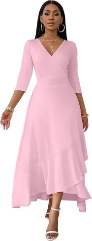 FANDEE Women's Formal Cocktail Dresses Wrap V Neck Church Party Dress for Wedding Guest in Saudi Arabia