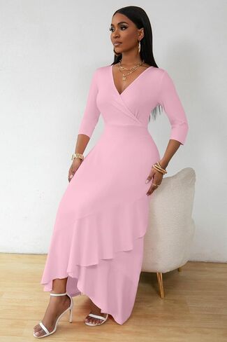 FANDEE Women's Formal Cocktail Dresses Wrap V Neck Church Party Dress for Wedding Guest in Saudi Arabia