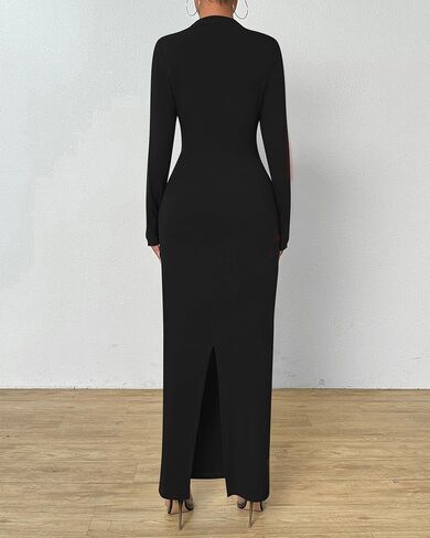 BTFBM Women Bodycon Maxi Dress Long Sleeve Back Slit Ruched Elegant Party Cocktail Formal Fall Wedding Guest Dresses in Saudi Arabia
