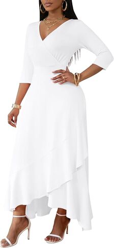 FANDEE Women's Formal Cocktail Dresses Wrap V Neck Church Party Dress for Wedding Guest in Saudi Arabia
