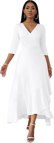 FANDEE Women's Formal Cocktail Dresses Wrap V Neck Church Party Dress for Wedding Guest in Saudi Arabia