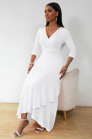 FANDEE Women's Formal Cocktail Dresses Wrap V Neck Church Party Dress for Wedding Guest in Saudi Arabia