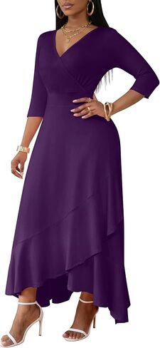 FANDEE Women's Formal Cocktail Dresses Wrap V Neck Church Party Dress for Wedding Guest in Saudi Arabia