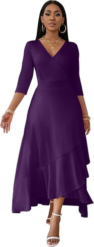 FANDEE Women's Formal Cocktail Dresses Wrap V Neck Church Party Dress for Wedding Guest in Saudi Arabia