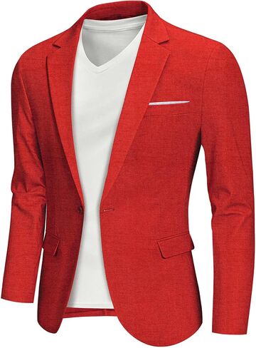 MY'S Men's Slim Fit One Button Linen Suit Blazer, Casual Sports Jacket, Lightweight Business Daily Coat. in Saudi Arabia