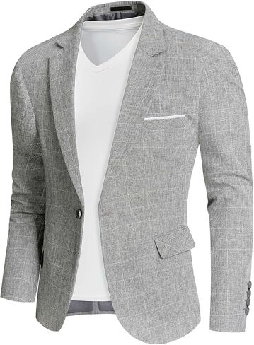 MY'S Men's Slim Fit One Button Linen Suit Blazer, Casual Sports Jacket, Lightweight Business Daily Coat. in Saudi Arabia