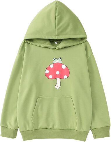 Girls Hoodie Kawaii Frog Sweatshirt Cute Mushroom Long Sleeve Fleece Oversize Pullover Tops Kids Aesthetic Clothes in Kuwait