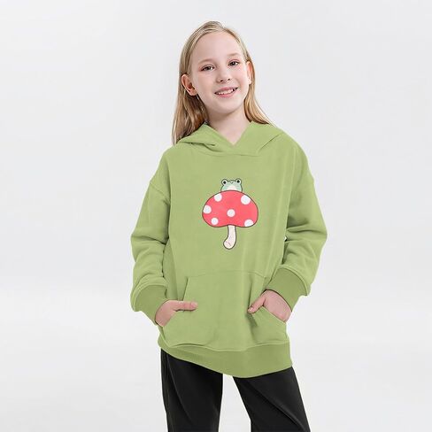 Girls Hoodie Kawaii Frog Sweatshirt Cute Mushroom Long Sleeve Fleece Oversize Pullover Tops Kids Aesthetic Clothes in Kuwait