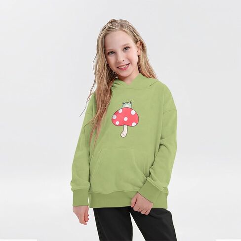 Girls Hoodie Kawaii Frog Sweatshirt Cute Mushroom Long Sleeve Fleece Oversize Pullover Tops Kids Aesthetic Clothes in Kuwait