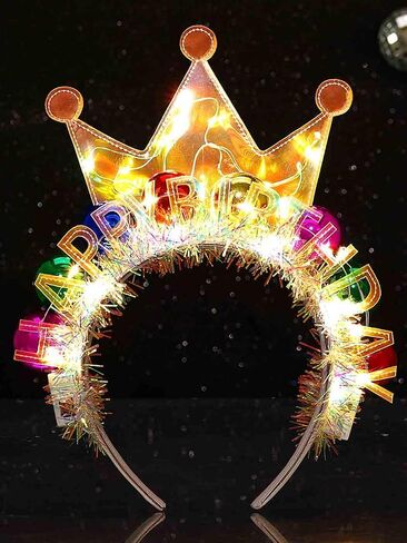 Zoestar Light Up Happy Birthday Crown Headband Glow Ball Hair Bands Sparkly Birthday Party Hair Accessories Women in Saudi Arabia