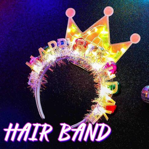 Zoestar Light Up Happy Birthday Crown Headband Glow Ball Hair Bands Sparkly Birthday Party Hair Accessories Women in Saudi Arabia