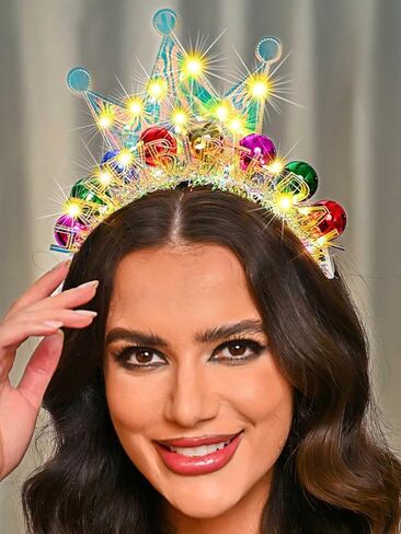 Zoestar Light Up Happy Birthday Crown Headband Glow Ball Hair Bands Sparkly Birthday Party Hair Accessories Women in Saudi Arabia