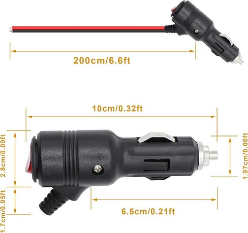 12V Fused Cigarette Lighter Male Plug with On Off Switch and 13AWG Leads 6.5FT,Replacement Car Cigarette Lighter Power Plug with 15A Fuse and LED Indicator(2M) in Saudi Arabia