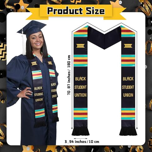 3 Pcs Black Student Union Graduation Stole Cloth Kente Stole Graduation Sash Authentic Art Graduation African Scarf for African American Decorations in Kuwait