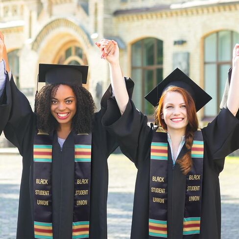 3 Pcs Black Student Union Graduation Stole Cloth Kente Stole Graduation Sash Authentic Art Graduation African Scarf for African American Decorations in Kuwait