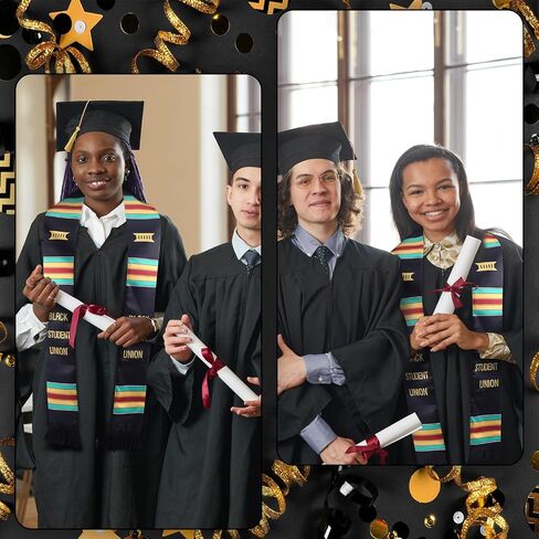 3 Pcs Black Student Union Graduation Stole Cloth Kente Stole Graduation Sash Authentic Art Graduation African Scarf for African American Decorations in Kuwait