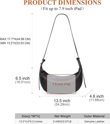 Over Earth Genuine Leather Hobo Bags for Women Crescent Leather Shoulder Purses with Adjustable Strap in Saudi Arabia