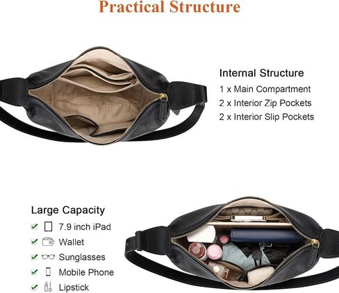 Over Earth Genuine Leather Hobo Bags for Women Crescent Leather Shoulder Purses with Adjustable Strap in Saudi Arabia