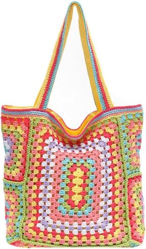 Knitted Shouder Bags for Women Crochet Handbag Colorful Summer Totes Oversized Woven Top Handle Purse in Saudi Arabia
