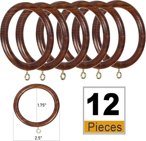 Handmade Wooden Curtain Rings Inner Día 2.5'' & Outer Día 3.5'' Set of 12 (Brown) | Fits Drapery Rods: 2 to 2.2 Inches Thick | Rosewood Brown Curtain Rings. in Saudi Arabia