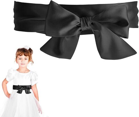 Aster Black Sash Bow Belt for Girls, Simple Classic Flower Girl Sash, Long Waist Belts for Wedding Party, 1.96'' Wide in Saudi Arabia