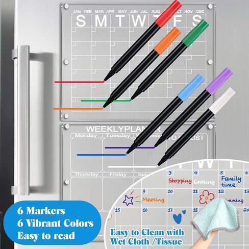 Acrylic Magnetic Calendar for Fridge & Memo Board Weekly Dry Erase Board, Planning White Board, 15.7x11.8'', Includes 6 Markers, Magnetic Pen Holder(Calendar + Weekly Board) in Saudi Arabia