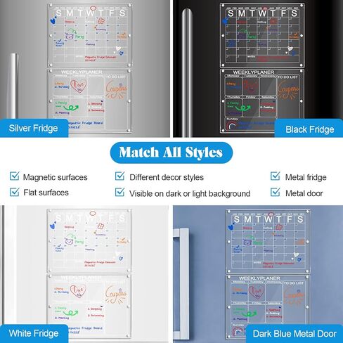 Acrylic Magnetic Calendar for Fridge & Memo Board Weekly Dry Erase Board, Planning White Board, 15.7x11.8'', Includes 6 Markers, Magnetic Pen Holder(Calendar + Weekly Board) in Saudi Arabia