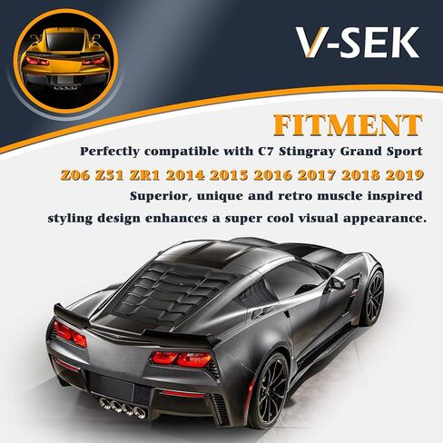 غطاء خلفي + حجم النافذة للزجاج الأمامي للشمس متوافق مع كورفيت C7 ستينغراي جراند سبورت Z51 Z06 ZR1 2014-2019 باللون الأسود اللامع من طراز GT Lambo in Kuwait