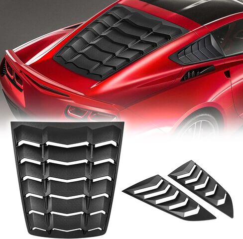 غطاء خلفي + حجم النافذة للزجاج الأمامي للشمس متوافق مع كورفيت C7 ستينغراي جراند سبورت Z51 Z06 ZR1 2014-2019 باللون الأسود اللامع من طراز GT Lambo in Kuwait