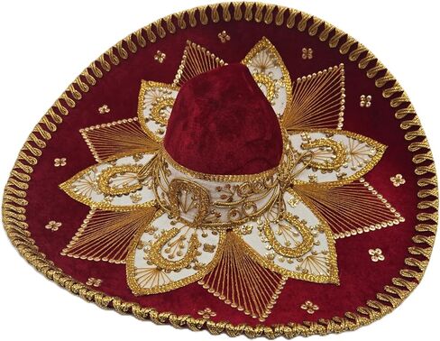Mexican Fiesta Sombrero Hat, Red & Gold Charro Style, Large in Saudi Arabia