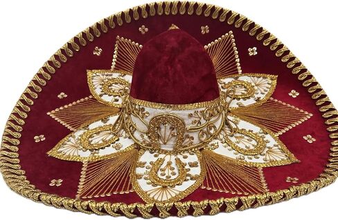 Mexican Fiesta Sombrero Hat, Red & Gold Charro Style, Large in Saudi Arabia